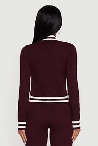 Varsity Stripe Detail Zip Front Sweater