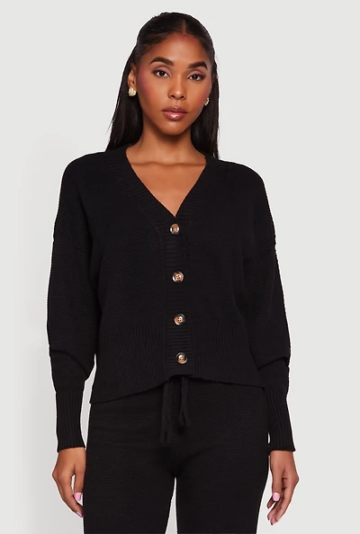 Womens Waffle Knit Long Sleeve Button Front Cardigan,