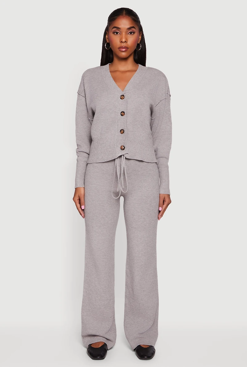 Waffle Knit Long Sleeve Button Front Cardigan