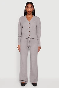 Waffle Knit Long Sleeve Button Front Cardigan