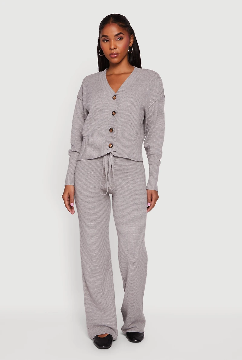 Waffle Knit Long Sleeve Button Front Cardigan