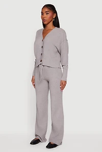 Womens Waffle Knit Long Sleeve Button Front Cardigan, Grey, Size S