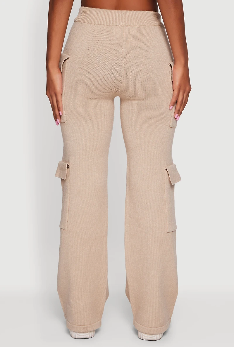 Womens Drawstring Waist Straight Leg Utility Sweatpants, Khaki, Size L