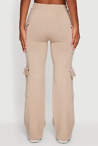 Womens Drawstring Waist Straight Leg Utility Sweatpants, Khaki, Size L