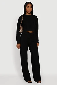 High Waisted Drawstring Cable Knit Pants