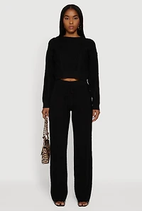 High Waisted Drawstring Cable Knit Pants