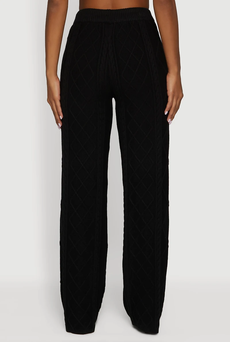 High Waisted Drawstring Cable Knit Pants