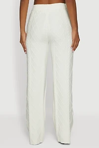 Womens High Waisted Drawstring Cable Knit Pants, White, Size S