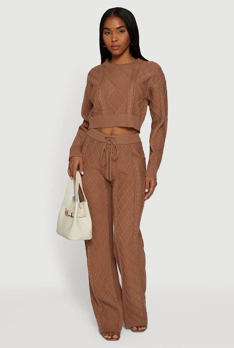 High Waisted Drawstring Cable Knit Pants