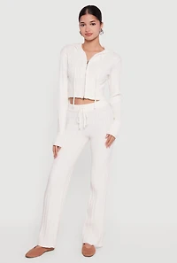 Drawstring Waist Cable Knit Bootcut Pants