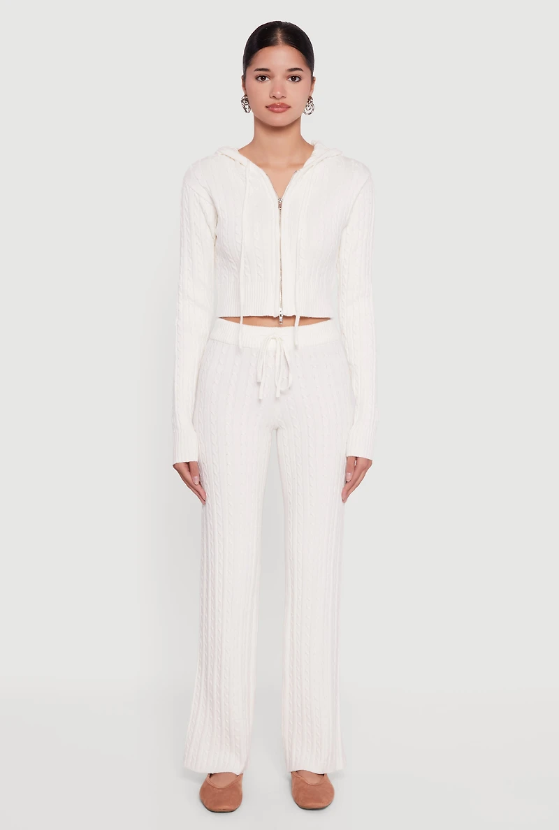 Drawstring Waist Cable Knit Bootcut Pants