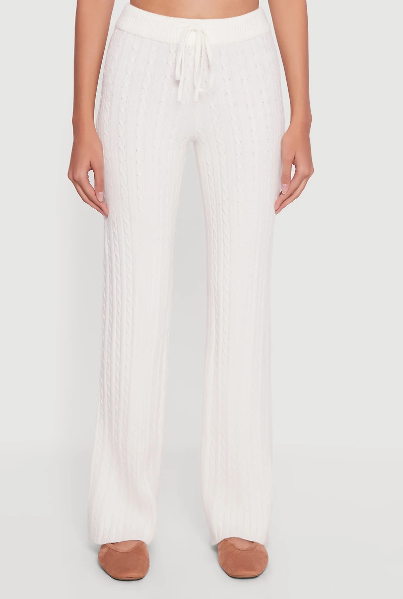 Drawstring Waist Cable Knit Bootcut Pants
