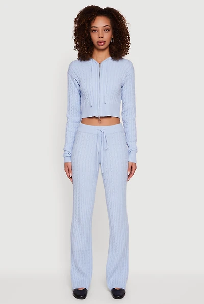 Womens Drawstring Waist Cable Knit Bootcut Pants,