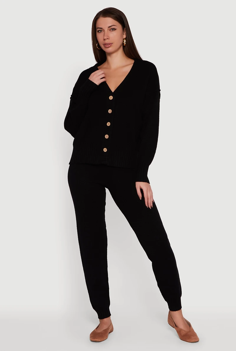 Womens High Waisted Knit Joggers, Black, Size S