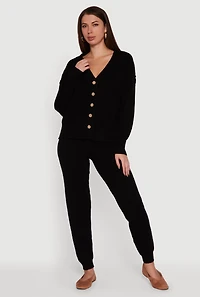 Womens High Waisted Knit Joggers, Black, Size S