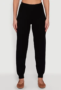 Womens High Waisted Knit Joggers, Black, Size S