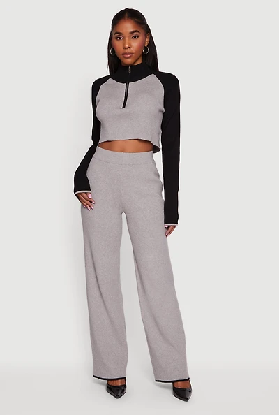 Contrast Trim Straight Leg Pants