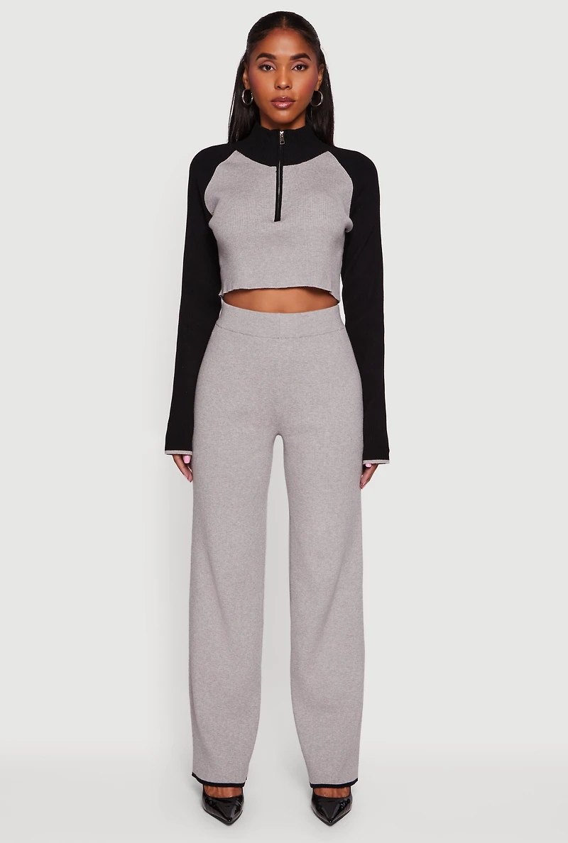 Contrast Trim Straight Leg Pants