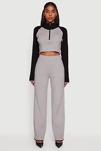 Contrast Trim Straight Leg Pants