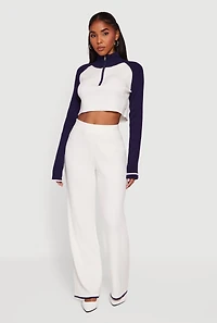 Womens Contrast Trim Straight Leg Pants, White, Size XL