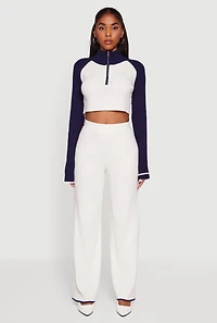 Womens Contrast Trim Straight Leg Pants, White, Size XL