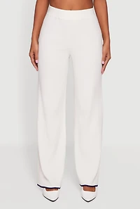 Womens Contrast Trim Straight Leg Pants, White, Size XL