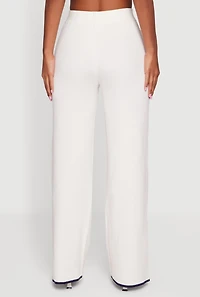 Womens Contrast Trim Straight Leg Pants, White, Size XL