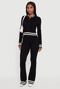 Womens Varsity Stripe Ribbed Knit Boot Cut Pants,