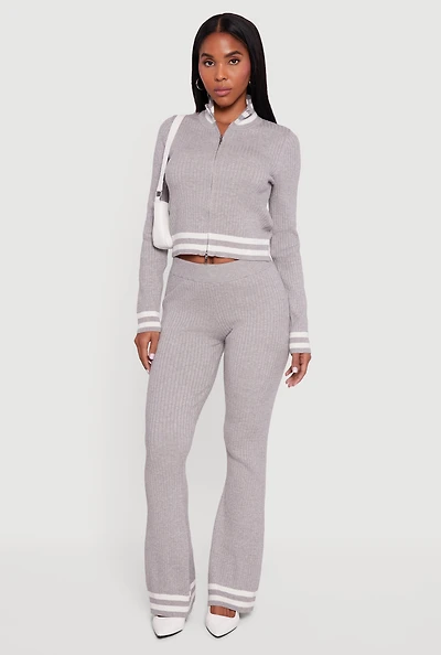 Varsity Stripe Ribbed Knit Boot Cut Pants