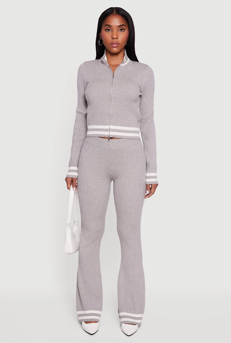 Varsity Stripe Ribbed Knit Boot Cut Pants