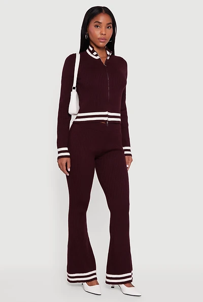 Varsity Stripe Ribbed Knit Boot Cut Pants