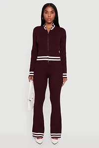 Varsity Stripe Ribbed Knit Boot Cut Pants