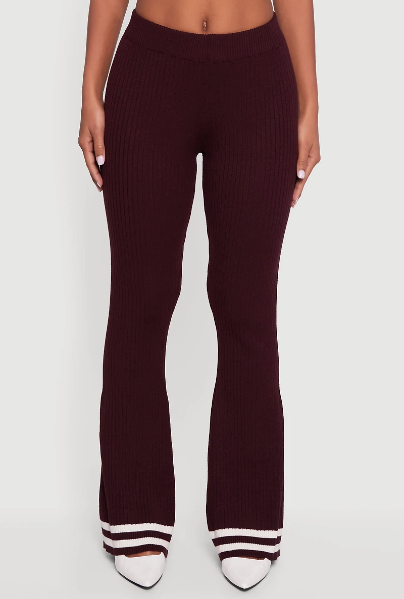 Varsity Stripe Ribbed Knit Boot Cut Pants