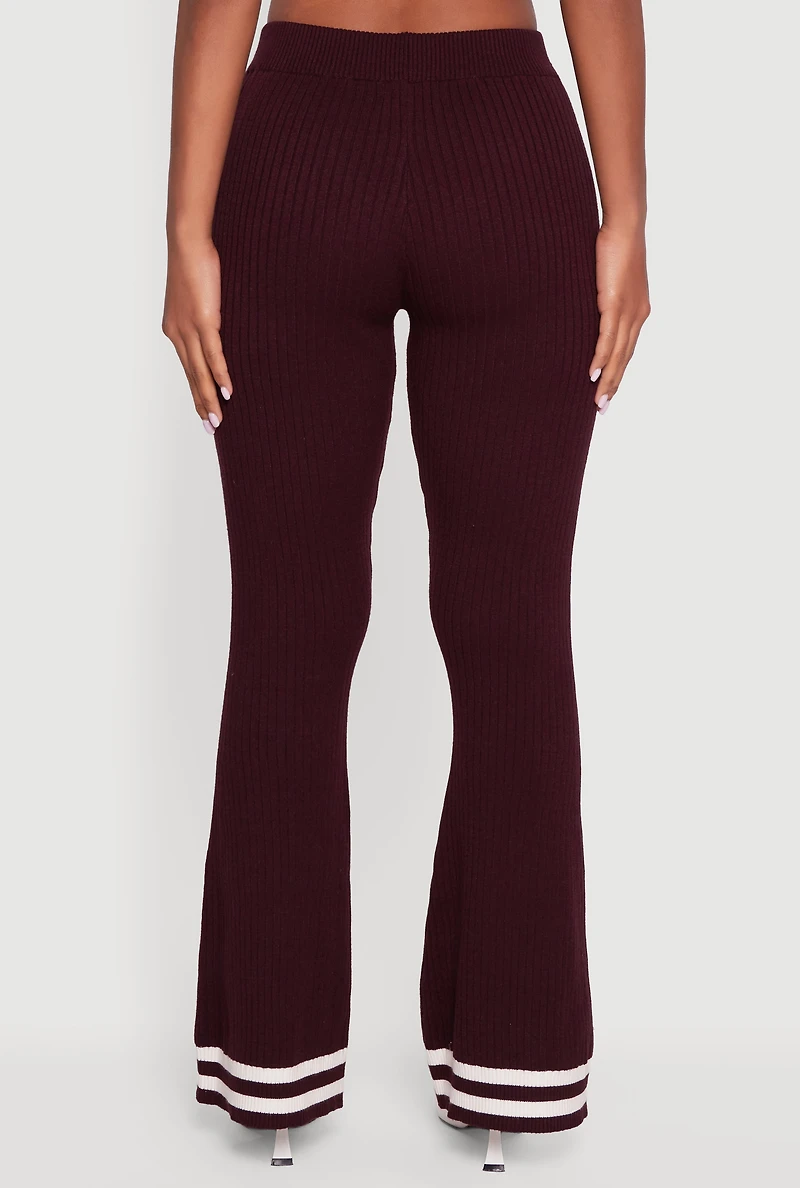 Varsity Stripe Ribbed Knit Boot Cut Pants