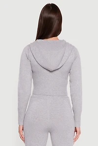 Cropped Hooded Zip Front Sweater