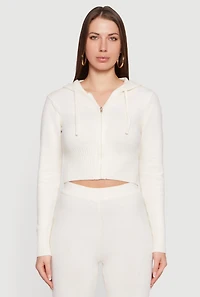 Cropped Hooded Zip Front Sweater