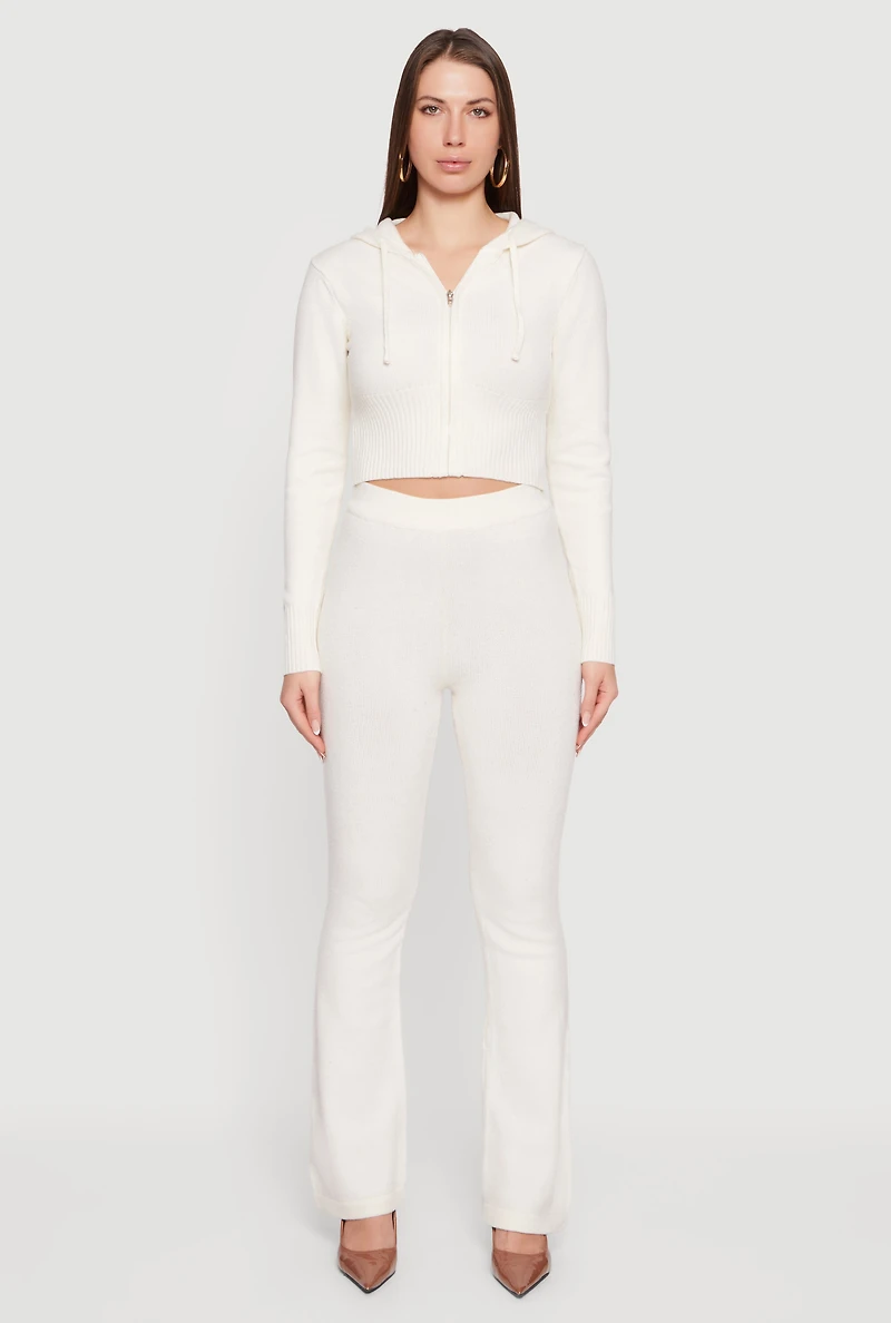 Womens Cropped Hooded Zip Front Sweater, S