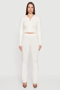 Womens Cropped Hooded Zip Front Sweater, S