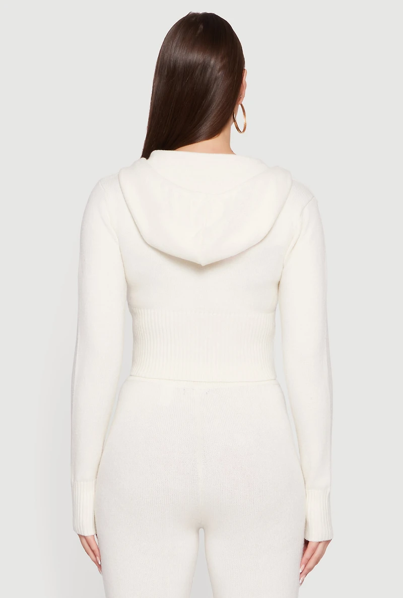 Cropped Hooded Zip Front Sweater