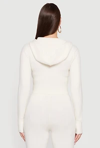 Cropped Hooded Zip Front Sweater