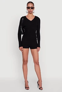 Womens Cable Knit V Neck Hooded Sweater,