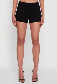 Womens Mid Rise Cable Knit Shorts, Black, Size M