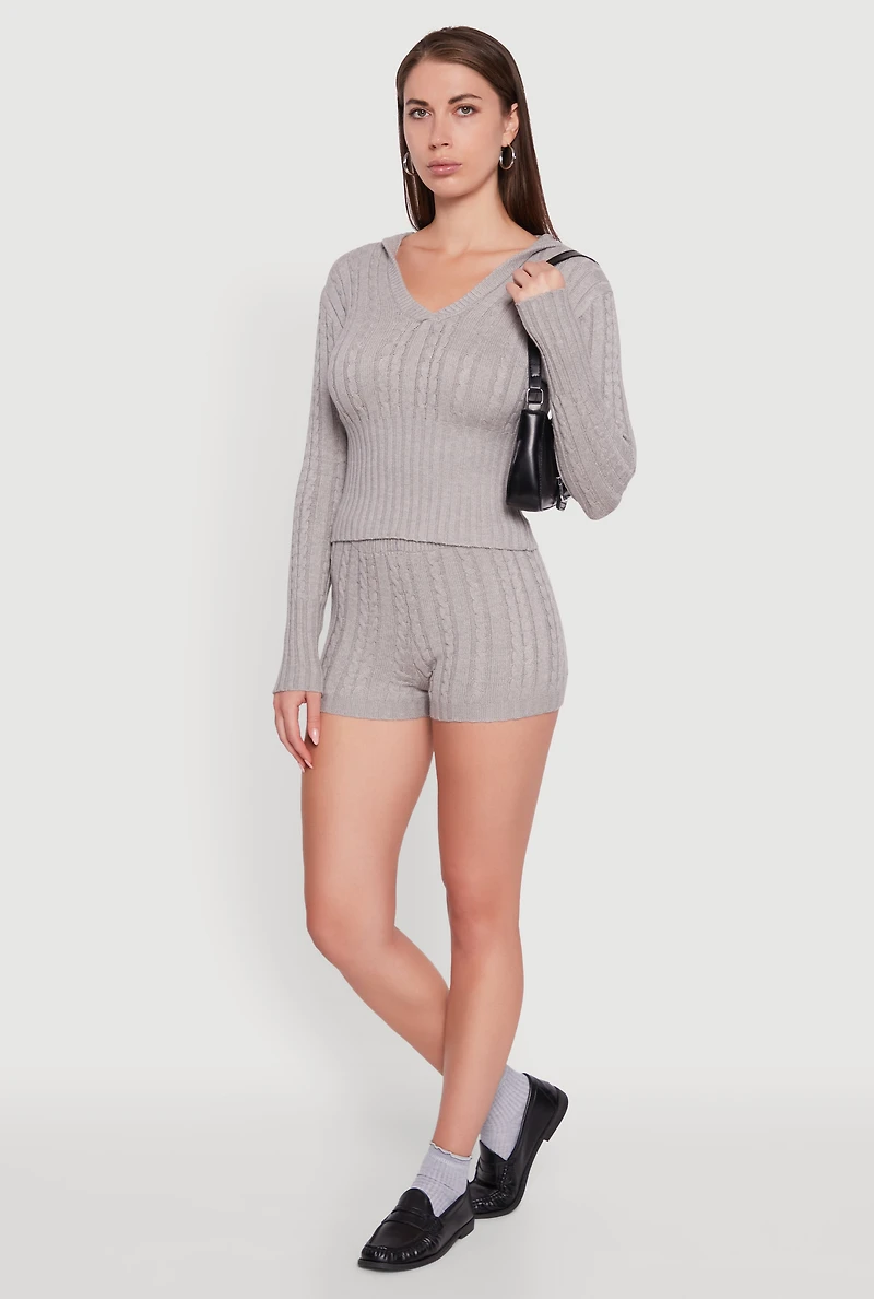 Mid Rise Cable Knit Shorts