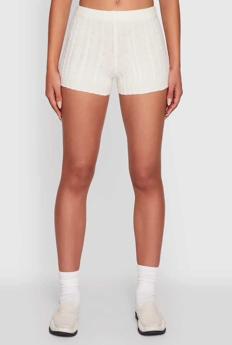 Womens Mid Rise Cable Knit Shorts, Khaki, Size XL