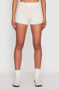 Womens Mid Rise Cable Knit Shorts, Khaki, Size XL