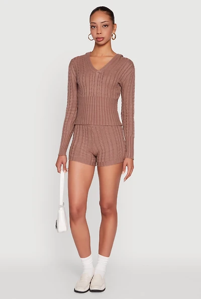 Mid Rise Cable Knit Shorts