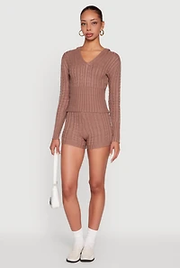 Mid Rise Cable Knit Shorts