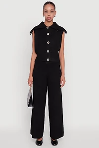Womens Brushed Rib Knit Collared Button Front Sweater Vest, Black, Size S