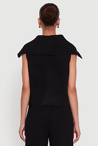 Womens Brushed Rib Knit Collared Button Front Sweater Vest,