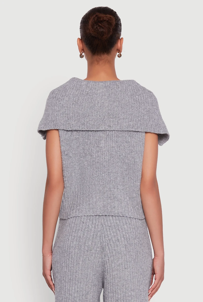 Womens Brushed Rib Knit Collared Button Front Sweater Vest, Grey, Size S